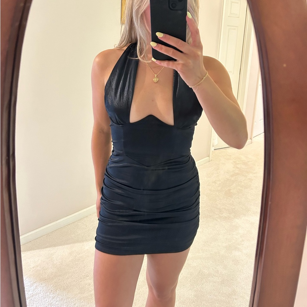 Lucy in the Sky 2-Way Halter Tie Mini Black Dress